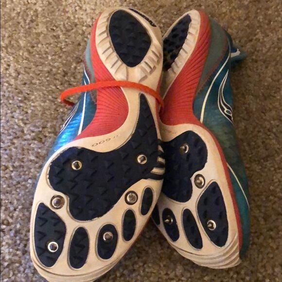 Saucony Track XC Racing Spikes Flats Shoes White Blue Orange Women’s 8 - Picture 2 of 3